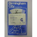 BIRMINGHAM CITY, 1970/1971, a football programme and ticket from the fixture versus Leicester