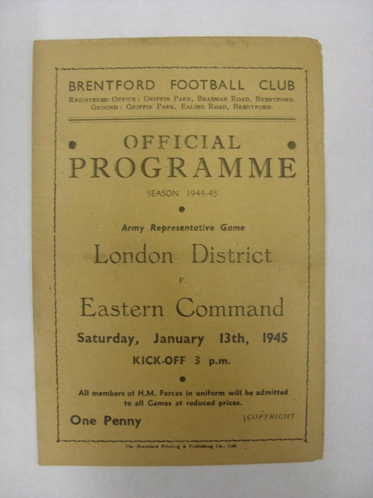 ARMY, 1944/1945, a football programme from the war time Representative game played at Brentford on