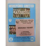 ARSENAL, 1984/1985, a football programme and ticket from the away fixture versus Hereford United [FA