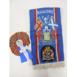 RANGERS, circa 1970's, football supporters scarf. A blue scarf with red/white pin stripes, printed