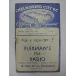 CHELMSFORD CITY, 1938/1939, a football programme from the Southern League fixture against Bristol