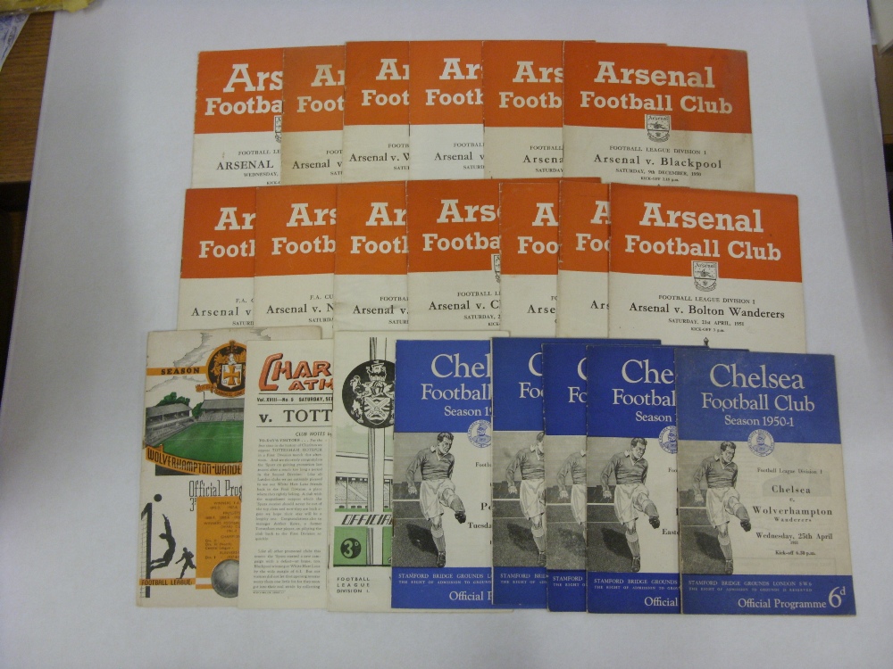 1950's PROGRAMMES, 1950/1951, a collection of 21 football programmes from the season. ARSENAL (13)