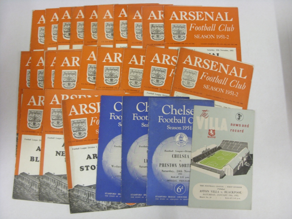 1950's PROGRAMMES, 1951/1952, a collection of 26 football programmes from the season. ARSENAL (22) v