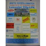 LEICESTER CITY, 1987/1988, a large football poster adverting the friendly game in Sweden played on