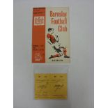 BARNSLEY, 1969/1970, a football programme and ticket from the fixture versus Barrow, played on 04/