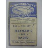 CHELMSFORD CITY, 1938/1939, a football programme from the FA Cup fixture against Darlington,