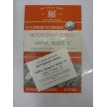 NOTTINGHAM FOREST, 1966/1967, a football programme and ticket from the fixture versus Varna Select