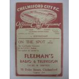 CHELMSFORD CITY, 1938/1939, a football programme from the Friendly fixture against Birmingham,