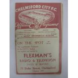 CHELMSFORD CITY, 1939/1940, a football programme from the Friendly [War Time] fixture against West