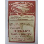 CHELMSFORD CITY, 1939/1940, a football programme from the Friendly [War Time] fixture against