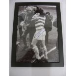 CELTIC, 1972, a framed & glazed (Perspex) autographed football photograph, Manager Jock Stein hugs