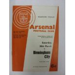 ARSENAL, 1964/1965, a football programme from the fixture versus Birmingham City, scheduled for 20/