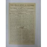 ASTON VILLA, 1947/1948, a football programme from the home fixture with Middlesbrough, played on