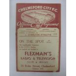 CHELMSFORD CITY, 1939/1940, a football programme from the Friendly [War Time] fixture against