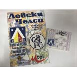 CHELSEA, 2001/2002, a football programme and ticket from the fixture, Levski Sofia v Chelsea