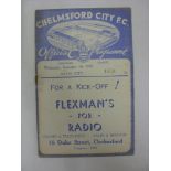 CHELMSFORD CITY, 1938/1939, a football programme from the Southern League fixture against Bath City,