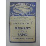 CHELMSFORD CITY, 1938/1939, a football programme from the Southern League fixture against Cardiff