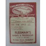 CHELMSFORD CITY, 1938/1939, a football programme from the Southern League fixture against Swindon
