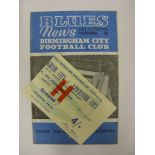 BIRMINGHAM CITY, 1965/1966, a football programme and ticket from the fixture versus Leicester