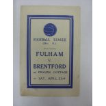 FULHAM, 1948/1949, versus Brentford, a Pirate football programme [Ben Williams, N7] from the fixture