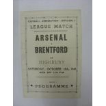 ARSENAL, 1946/1947, versus Brentford, a Pirate football programme [T.Ross, SE1] from the fixture