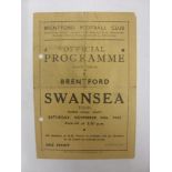 SWANSEA TOWN, 1945/1946, Brentford versus Swansea Town, a football programme from the fixture played