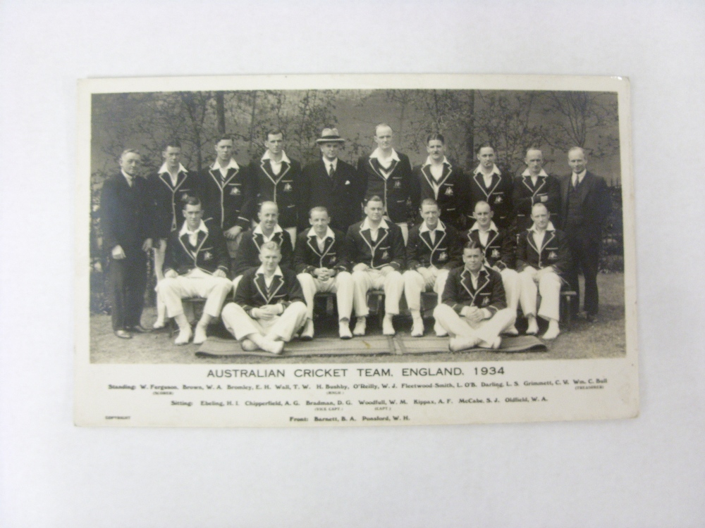 CRICKET, 1934, an original photographic postcard, picturing the Australian Cricket team that