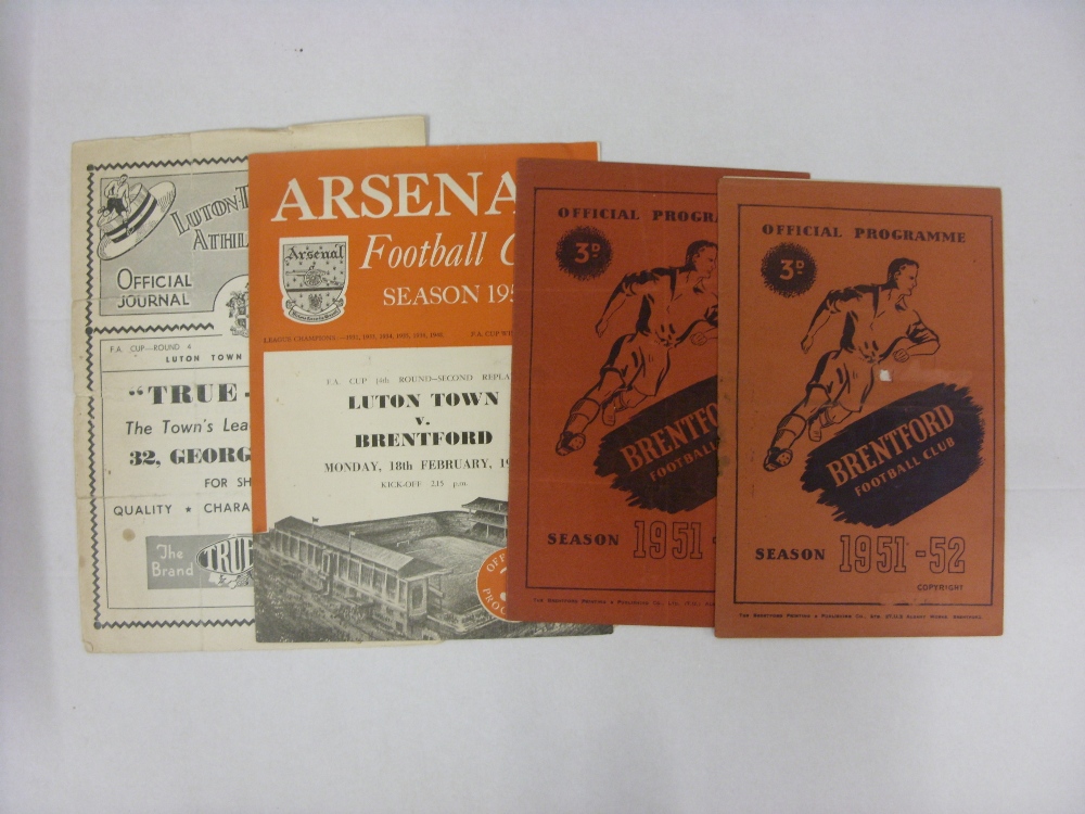 BRENTFORD IN THE FA CUP, 1951/1952, 4 football programmes from the season, Homes (2) Queens Park