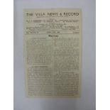 ASTON VILLA, 1945/1946, versus Brentford, a football programme from the fixture played in The