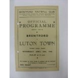 LUTON TOWN, 1945/1946, Brentford versus Luton Town, a football programme from the fixture played