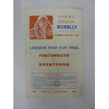 LONDON WAR CUP FINAL, 1941/1942, Portsmouth versus Brentford, a football programme from the