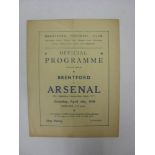 ARSENAL, 1939/1940, Brentford versus Arsenal, a football programme from the fixture played in The