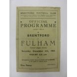 FULHAM, 1943/1944, Brentford versus Fulham, a football programme from the fixture played in The