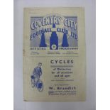 COVENTRY CITY, 1949/1950, versus Brentford, a football programme from the fixture played on 05/11/