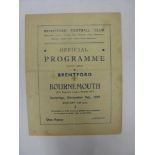 BOURNEMOUTH, 1939/1940, Brentford versus Bournemouth, a football programme from the fixture played
