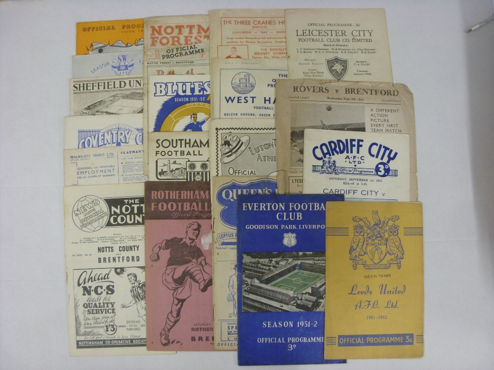 BRENTFORD AWAYS, 1951/1952, a near complete set of 19 football programmes from the season [