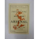 ARSENAL RESERVES, 1949/1950, Brentford Reserves versus Arsenal Reserves, a football programme from