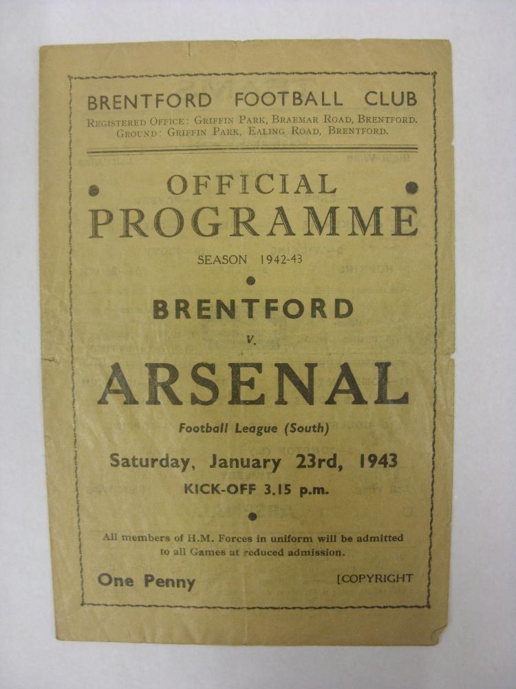 ARSENAL, 1942/1943, Brentford versus Arsenal, a football programme from the fixture played in The