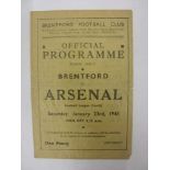 ARSENAL, 1942/1943, Brentford versus Arsenal, a football programme from the fixture played in The