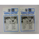 LEEDS UNITED, 1972/1973, a pair of football programmes for the fixture against Aston Villa on 11/