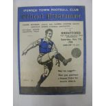 IPSWICH TOWN, 1937/1938, versus Brentford, a football programme from the Friendly fixture played