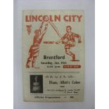 LINCOLN CITY, 1948/1949, versus Brentford, a football programme from the fixture played on 15/01/