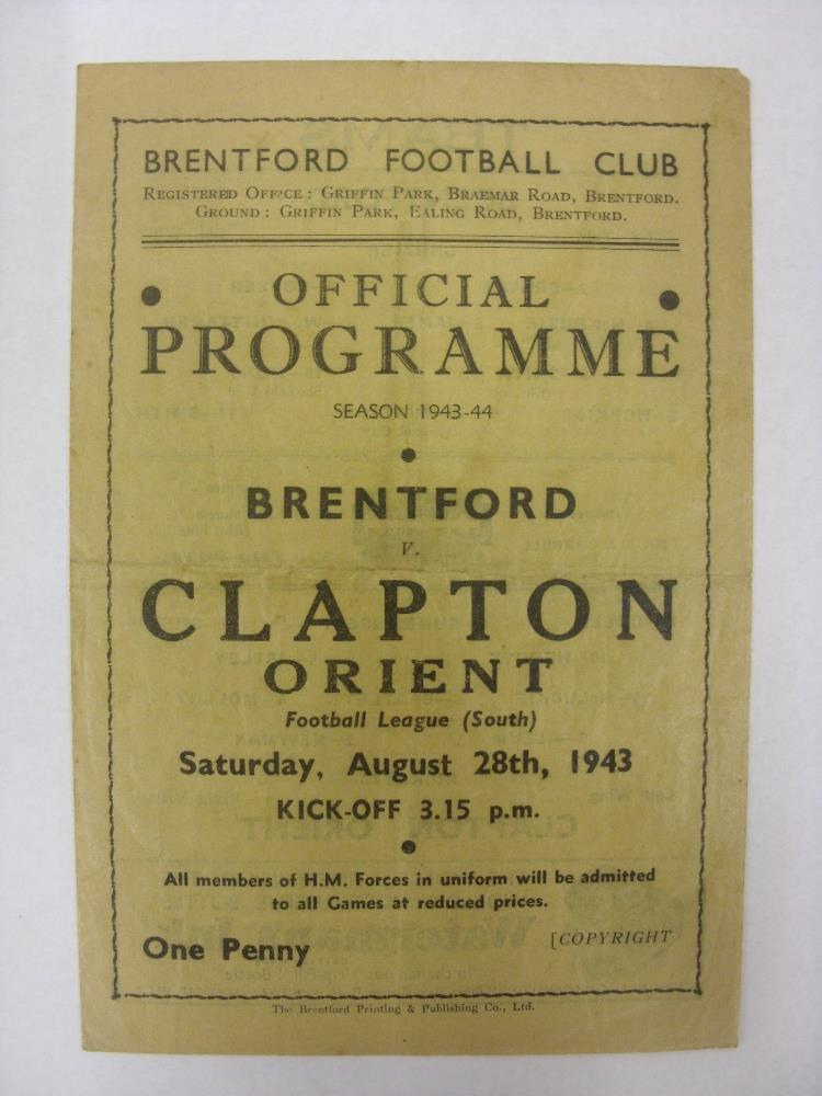 CLAPTON ORIENT, 1943/1944, Brentford versus Clapton Orient, a football programme from the fixture