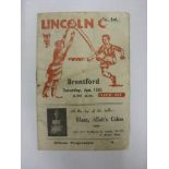 LINCOLN CITY, 1948/1949, versus Brentford, a football programme from the fixture played on 15/01/