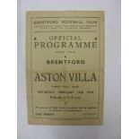 ASTON VILLA, 1945/1946, Brentford versus Aston Villa, a football programme from the fixture played