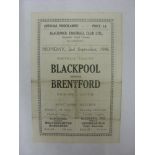 BLACKPOOL, 1946/1947, versus Brentford, a football programme from the fixture played on 02/09/