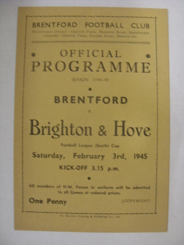 BRIGHTON AND HOVE ALBION, 1944/1945, Brentford versus Brighton And Hove Albion, a football programme - Image 2 of 2