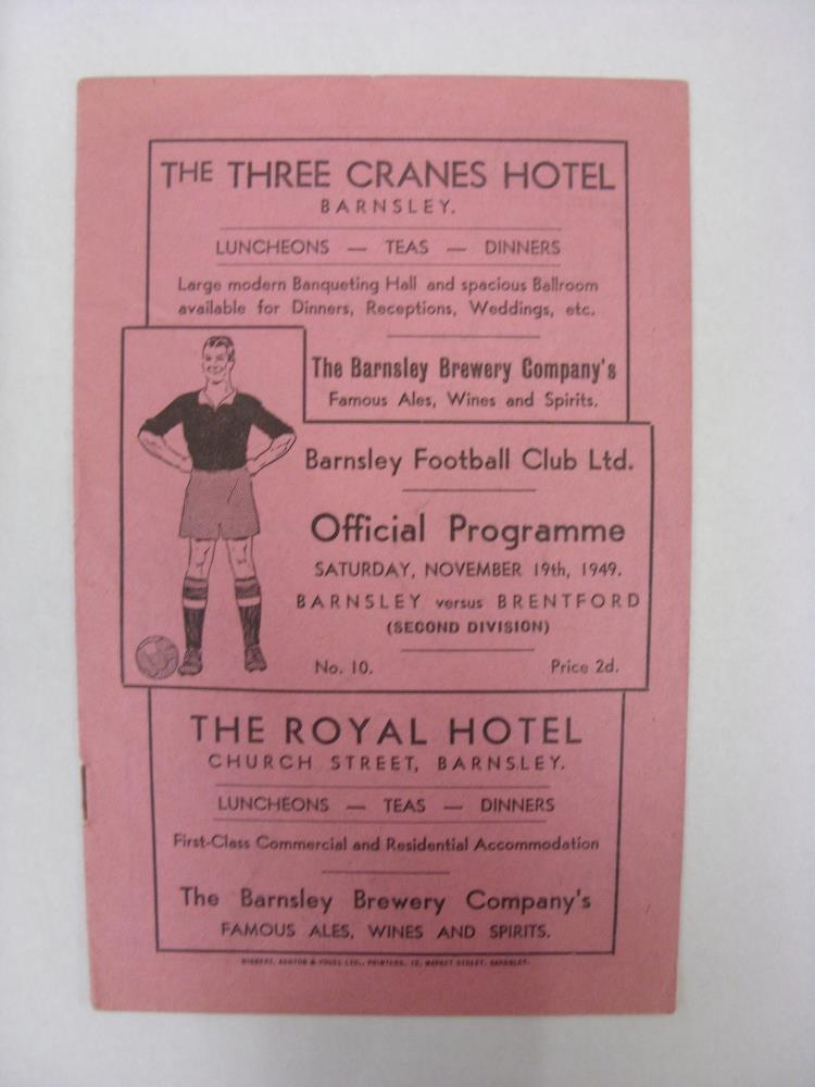 BARNSLEY, 1949/1950, versus Brentford, a football programme from the fixture played on 19/11/1949 .