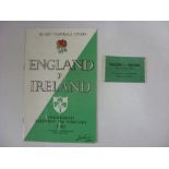 RUGBY UNION, 1960, a programme and ticket from the fixture England v Ireland, played on 13/02/1960.