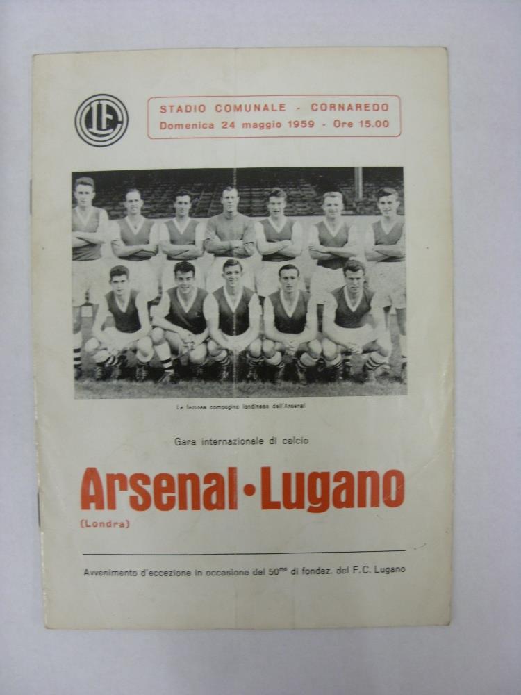 ARSENAL, 1958/1959, a football programme for the away friendly game played at Lugano on 24/05/